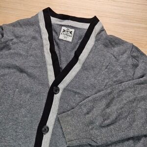 Express Cardigan‎ Sweater Mens M Gray Black Casual Preppy Ivy Normcore Varsity